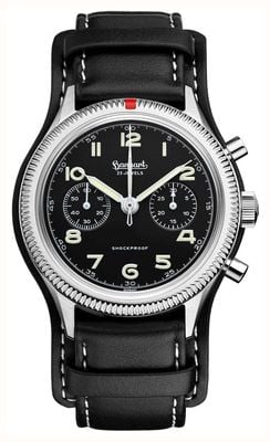 Hanhart 417 es (42 mm) esfera negra / correa de piel negra - xl H721.210-7012 L STRAP
