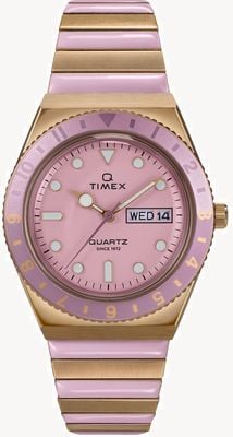 Timex Q タイメックス デイデイト (36mm) パステルピンク文字盤 / ピンク＆ゴールド ステンレススチール拡張バンド TW2W87600