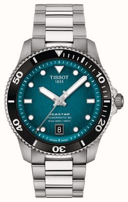 Tissot Herenseastar 1000 powermatic 80 (40 mm) blauwe wijzerplaat / roestvrijstalen armband T1208071109100