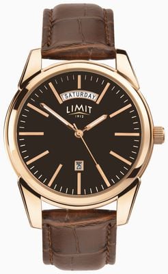 Limit Day/Date Quartz (40mm) Black Dial / Brown Croc Grain PU Leather Strap 5484