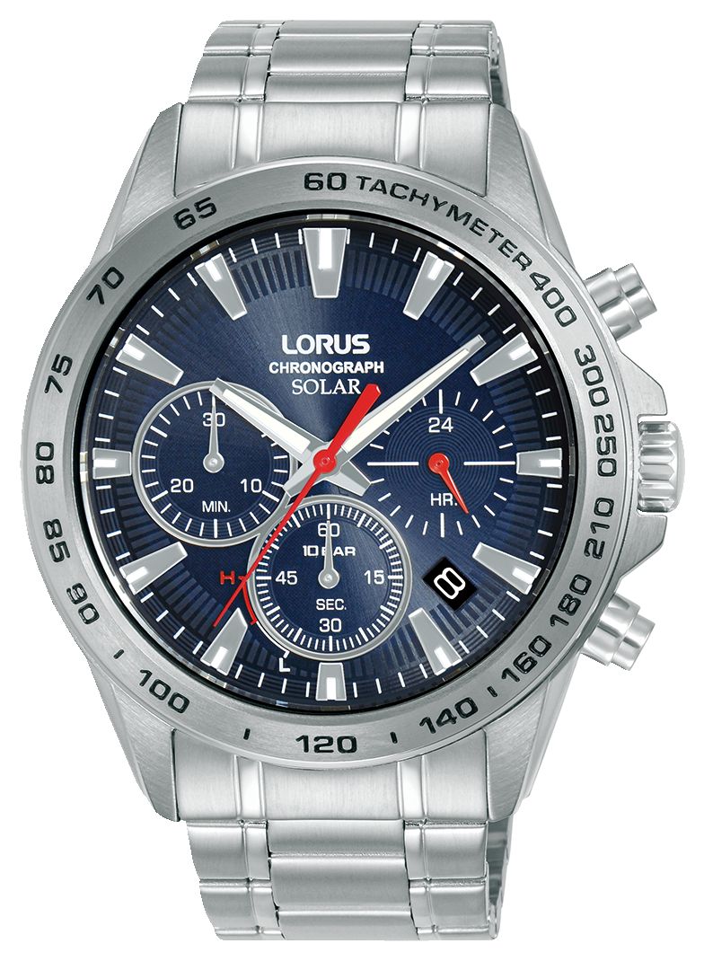 Lorus Chronographe solaire (43,8 mm), cadran bleu / bracelet montre
