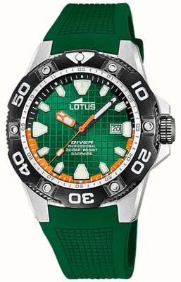 Lotus Mostrador verde mergulhador (45 mm) masculino / pulseira de borracha verde L18927/3