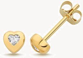 9CT YEL GOLD CZ HEART STUD EARRINGS ES2196