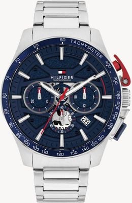 Tommy Hilfiger Bank Quarz-Chronograph (44 mm) blaues Zifferblatt / Edelstahlarmband 1792261