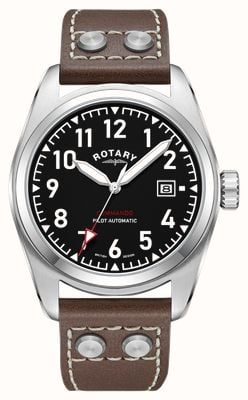 Rotary Commando | cadran noir | bracelet en cuir marron GS05470/19