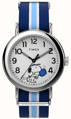 Timex X Peanuts Weekender Pickleball (37 mm) weißes Zifferblatt / blau gestreiftes Textilarmband TW2Y50600