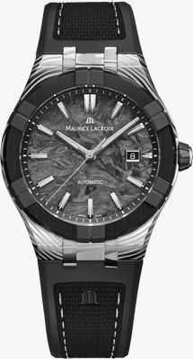 Maurice Lacroix Aikon-ic frozen carbon damas édition limitée (43 mm) cadran en carbone gelé noir / montre à bracelet bi-caoutchouc noir AC6008-K1C34-130-3