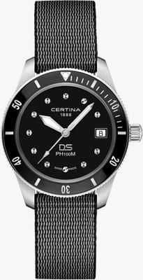 Certina DS PH100M Lady (37.5mm) Black Dial / Black Fabric Strap C0442101805100