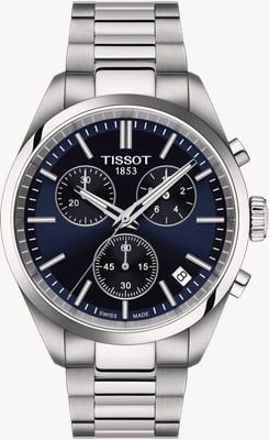 Tissot Pr 100 Chronograph (40 mm) blaues Zifferblatt / Edelstahlarmband T1504171104100
