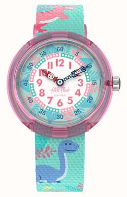 Flik Flak DINO PARTY (31.85mm) White and Blue Dial / Blue Fabric Strap FBNP212