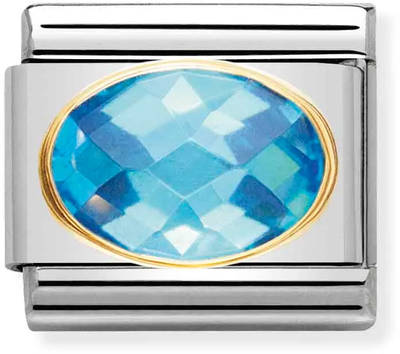 Nomination Classic FACETED CUBIC Zirconia Stainless Steel And 18ct Gold LIGHT BLUE Charm 030601/006