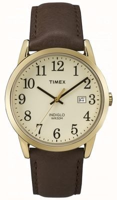 Timex Bracelet en cuir à cadran crème facile à lire pour hommes TW2P75800