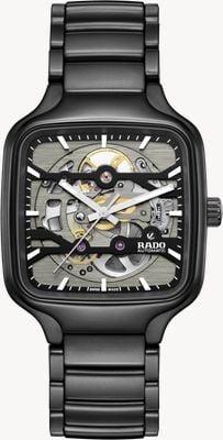 RADO Echtes quadratisches Skelett-Automatikuhrwerk (38 mm) mit Skelett-Zifferblatt / mattschwarzes Hightech-Keramikarmband R27197152