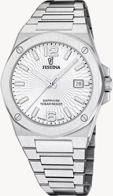 Festina 瑞士制造 Vallee 石英表（42 毫米）银色表盘/不锈钢表带 F22000/1
