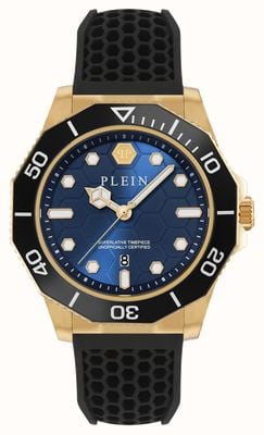 Philipp Plein Aquastorm quartzo (44 mm) mostrador azul com efeito raios de sol / pulseira de silicone preta PW2GA0226