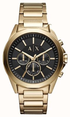 Armani Exchange Męskie | czarna tarcza chronografu | bransoletka ze stali nierdzewnej w złotym odcieniu AX2611