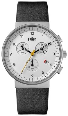 Braun Klassischer Quarz-Chronograph (40 mm), weißes Zifferblatt / schwarzes Lederarmband BN0035BWHBKG