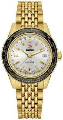 RADO Captain Cook Over-Pole Limited Edition (39mm) Hand-Wound Mechanical Silver Sunray Dial / Gold PVD Bracelet + Leather Strap R32193018