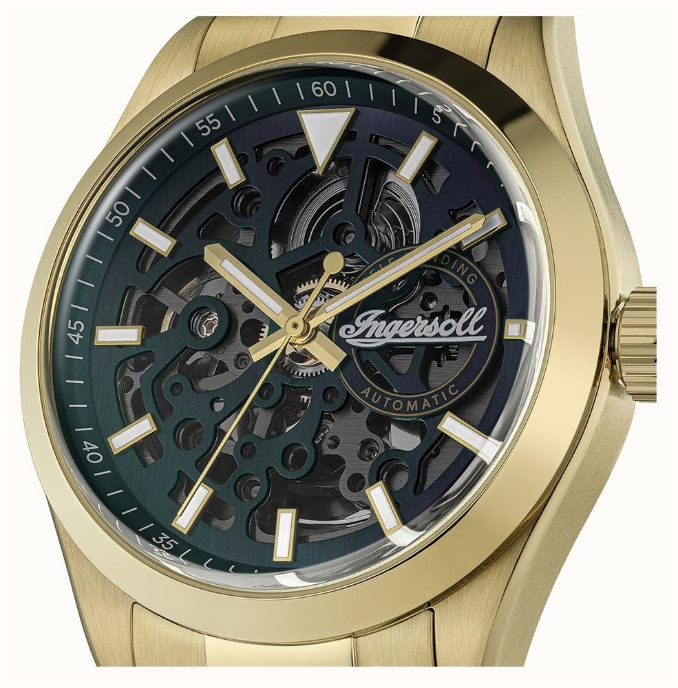 Ingersoll THE DECK Automatic (40mm) Green Skeleton Dial / Gold PVD Stainless Steel Bracelet I18402 - 备用视图 4
