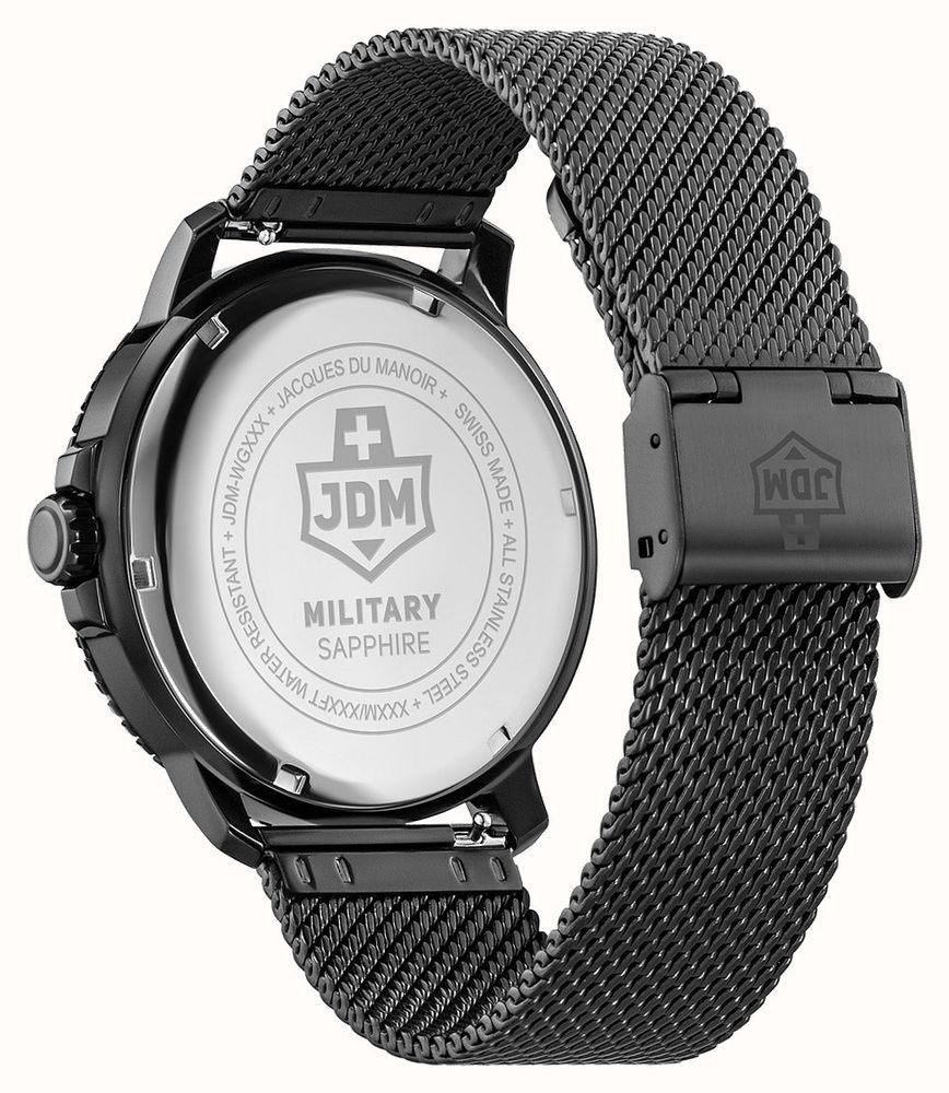 JDM Military Tango (44mm) Black Dial/ Black PVD Stainless Steel Mesh ...