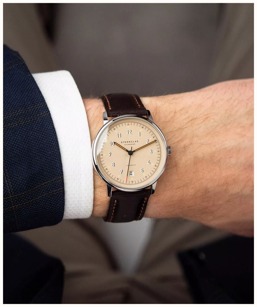 STERNGLAS Lumatic Brown Leather Strap Cream Dial Automatic Watch S01-LM26-BR03 - vista alternativa 2
