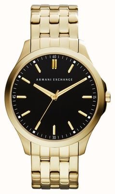 Armani Exchange maschile | quadrante nero | Bracciale in acciaio inossidabile color oro AX2145
