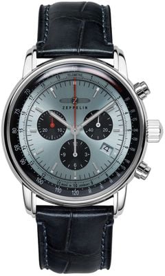 Zeppelin Cronógrafo de quartzo marinho LZ 14 (42 mm) mostrador azul gelo / pulseira de couro preta 8886-2