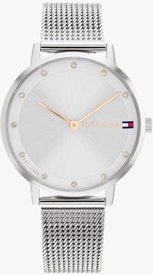 Tommy Hilfiger Pippa (34 mm) para mujer con esfera plateada y pulsera de malla de acero inoxidable 1782665