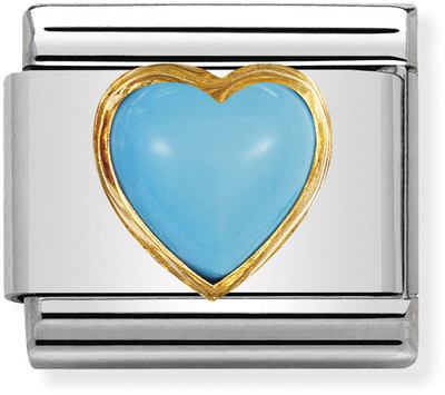 Nomination Classic STONES HEARTS In Stainless Steel With 18ct Gold TURQUOISE Charm 030501/06
