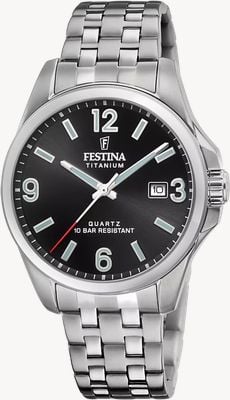 Festina Kalendarz tytanowy (41 mm) z czarną tarczą / bransoletą tytanową F20696/3