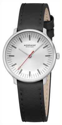 Mondaine Doppio (33 mm) cremefarbenes Zifferblatt / schwarzes veganes Traubenlederarmband MLE.33110.LBV