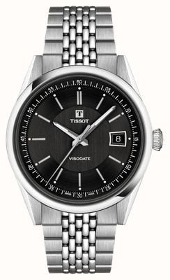 Tissot Visodate Powermatic 80 (39 mm), schwarzes Zifferblatt / Edelstahlarmband T1574071105100