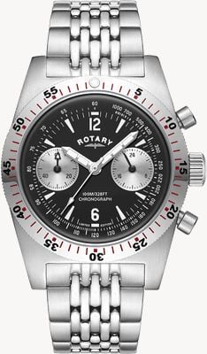 Rotary Rw 1895 Heritage cronógrafo edição limitada (38 mm) mostrador preto / pulseira de aço inoxidável GB05500/30