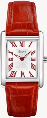 Accurist mulheres retângulo | mostrador branco | pulseira de couro vermelho 71000