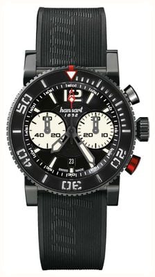Hanhart Chronographe automatique de plongée Primus (44 mm) cadran noir / bracelet en caoutchouc noir - m 742.510-1020