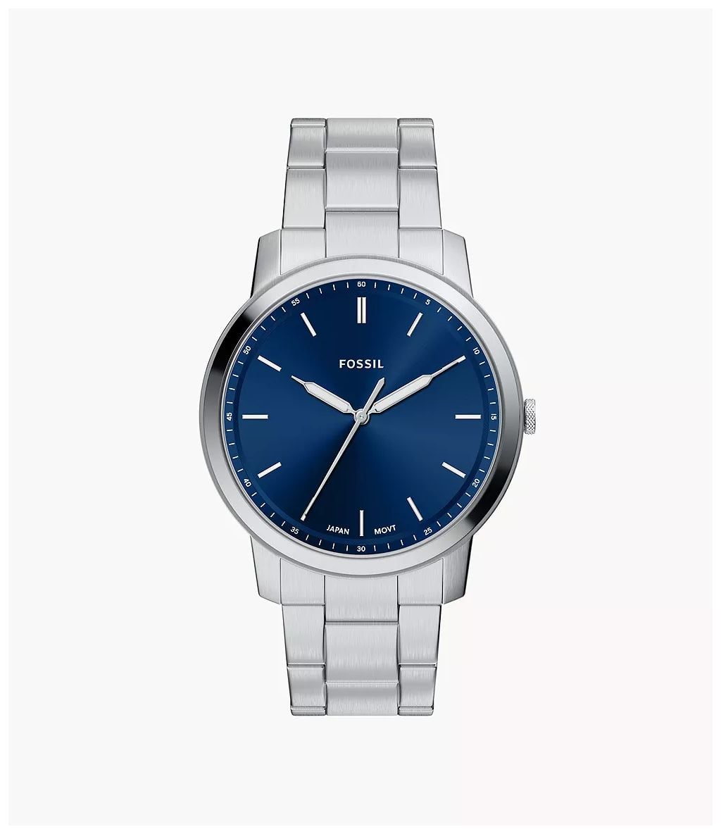 Fossil minimaliste 44 mm trois aiguilles cadran bleu montre