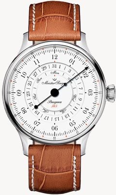 MeisterSinger Pangaea Day Date 365 (40mm) White Dial / Cognac Brown Leather Strap PDD365901