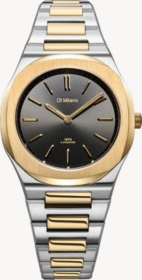 D1 Milano Ultradünnes, sanft schimmerndes schwarzes Zifferblatt (34 mm) mit Sonnenschliff / zweifarbiges Edelstahlarmband UHBL03