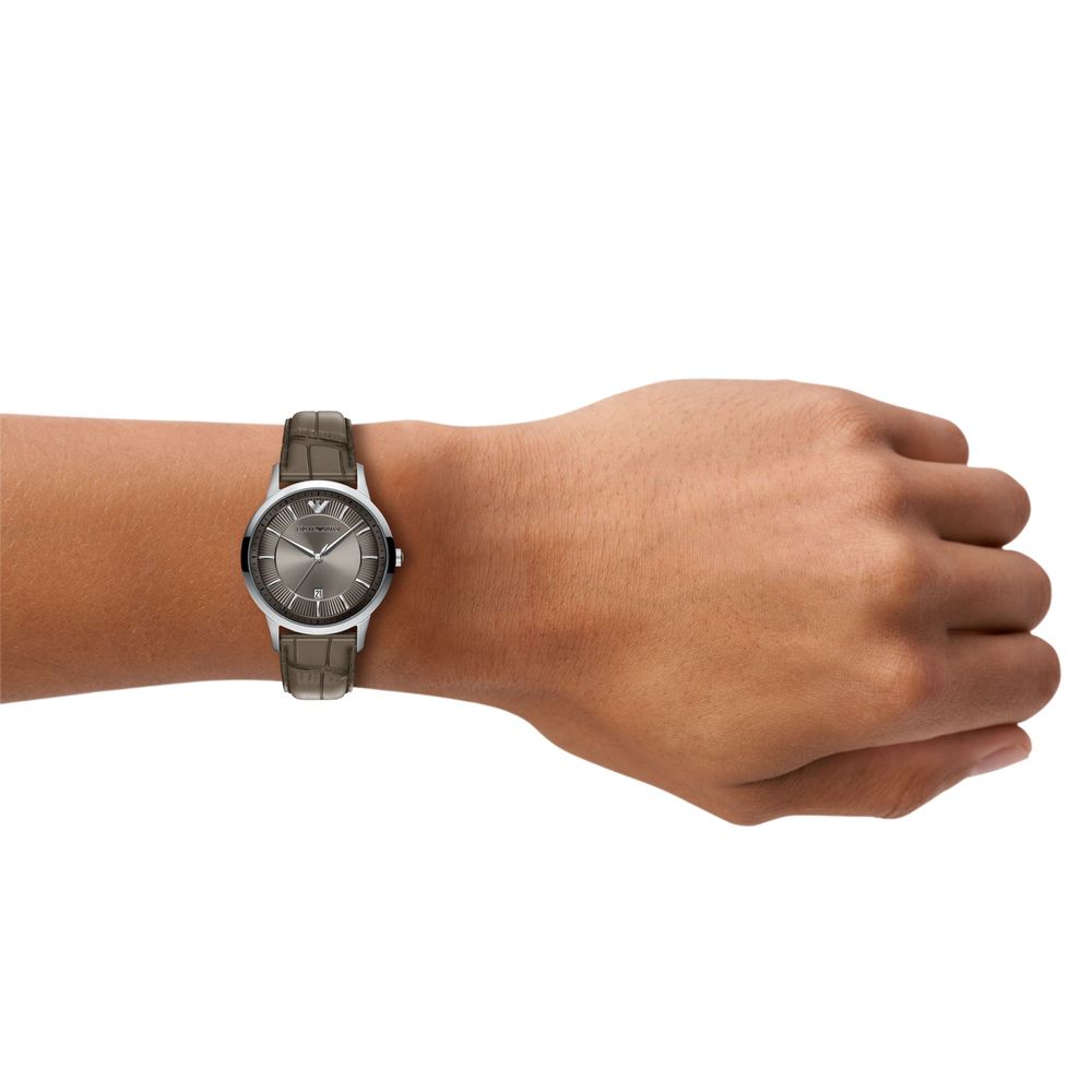 Emporio Armani Three-Hand Quartz (39mm) Grey Sunray Dial / Grey Leather Strap AR11823 - альтернативный вид 4