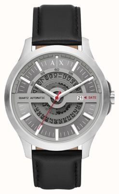 Armani Exchange Hommes | cadran gris | bracelet en cuir noir AX2445