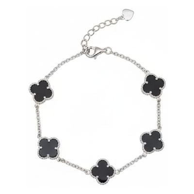 James Moore & Co Sterling Silver Black Onyx 5 Clover Jewellery