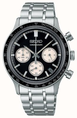 Seiko Racing Sportchronograph (38,7 mm) schwarzes Zifferblatt / Edelstahlarmband SSB479P1