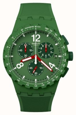 Swatch Cadran chronographe vert principalement vert (42 mm) / bracelet en silicone vert SUSG407