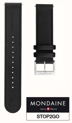 Mondaine 20 mm horlogeband zwart veganistisch leer stop2go (75-115 mm lengte) FG2532020Q1