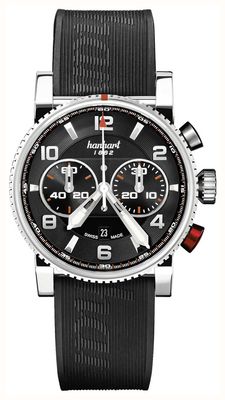 Hanhart Cronógrafo automático Primus Racer (44 mm) mostrador preto / pulseira de borracha preta - tamanho M 741.210-1020