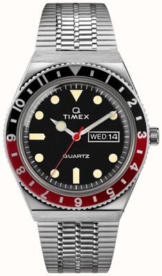 Timex Q Taucher-inspiriertes Edelstahlgehäuse, schwarzes Zifferblatt, Edelstahlband TW2U61300