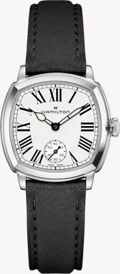 Hamilton American Classic Cushion Mechanical (30mm) Enamel White Dial / Black Leather Strap Watch H36109720