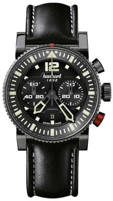 Hanhart Chronographe automatique Primus Pilot (44 mm), cadran noir / bracelet en cuir noir - m 740.510-0020