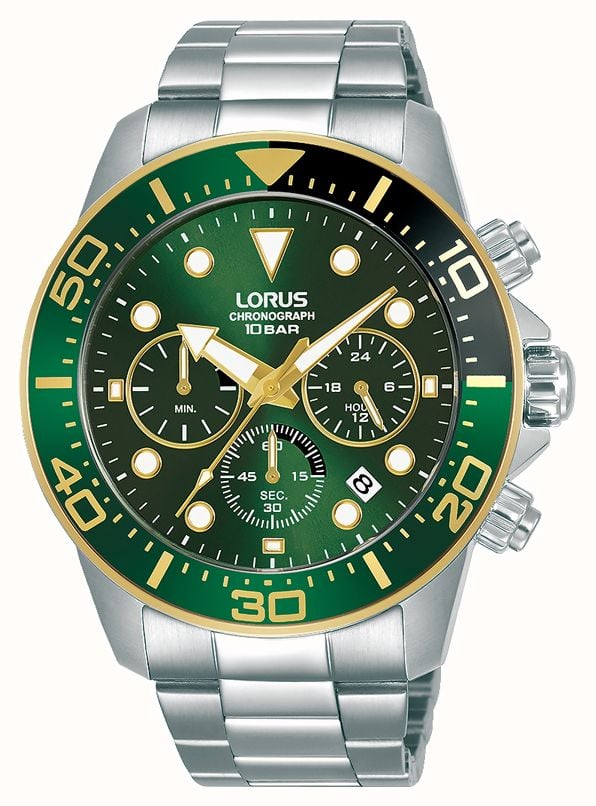 Lorus Chronograph 100m 43mm Dark Green Sunray Dial Stainless Steel RT340JX9