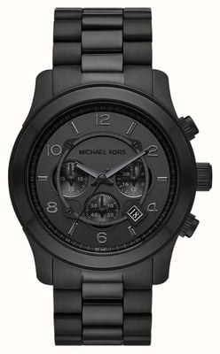 Michael Kors Runway heren | zwarte chrono wijzerplaat | zwarte roestvrijstalen armband MK9073